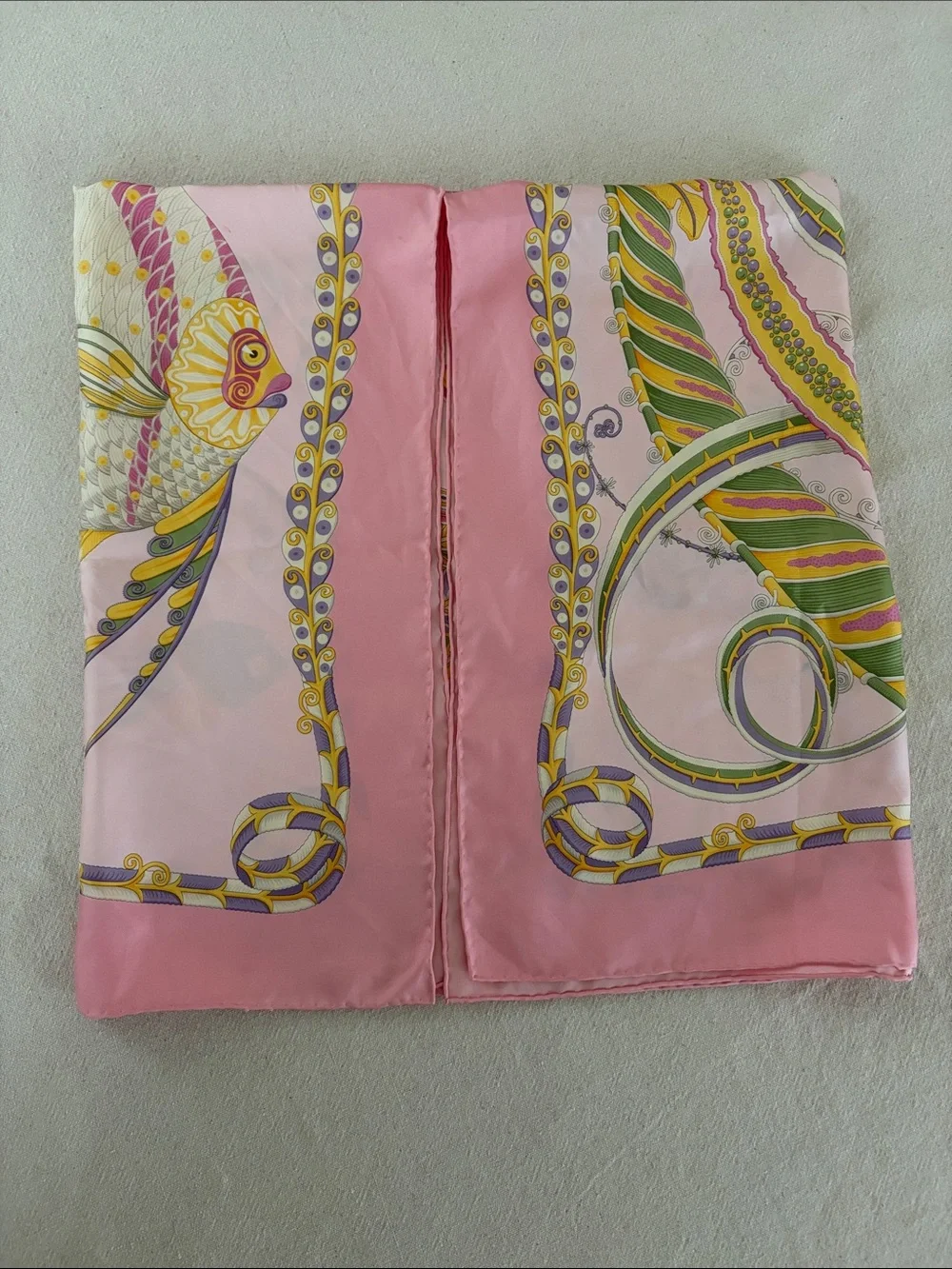 Salvatore Ferragamo Pink, Yellow & Green Silk Scarf
